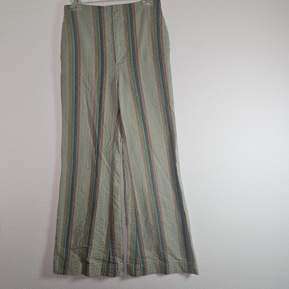 Free People Womens Pants 4 Striped Green Wide Leg Boho,Hippie,Vacation - Picture 1 of 14